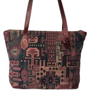 Vintage Yun Art Kilim Turkish Aztec Tapestry Top Handle Shoulder Handbag Purse